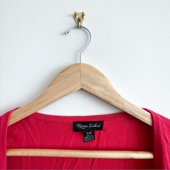 River Island Red Cardigan Gathered Sleeve Button Up Women's L Fine Knit - Picture 3 of 7